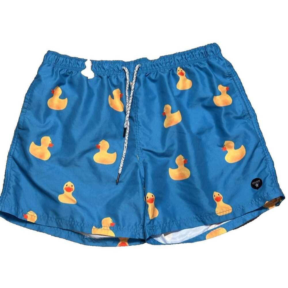 men's Rubber Ducks Swim Trunks XL Blue Yellow beach surf fun Molokai Surf